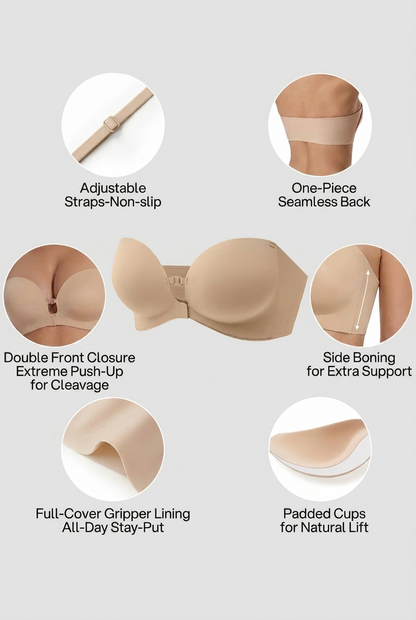 Front Closure No-Slip Strapless Bra